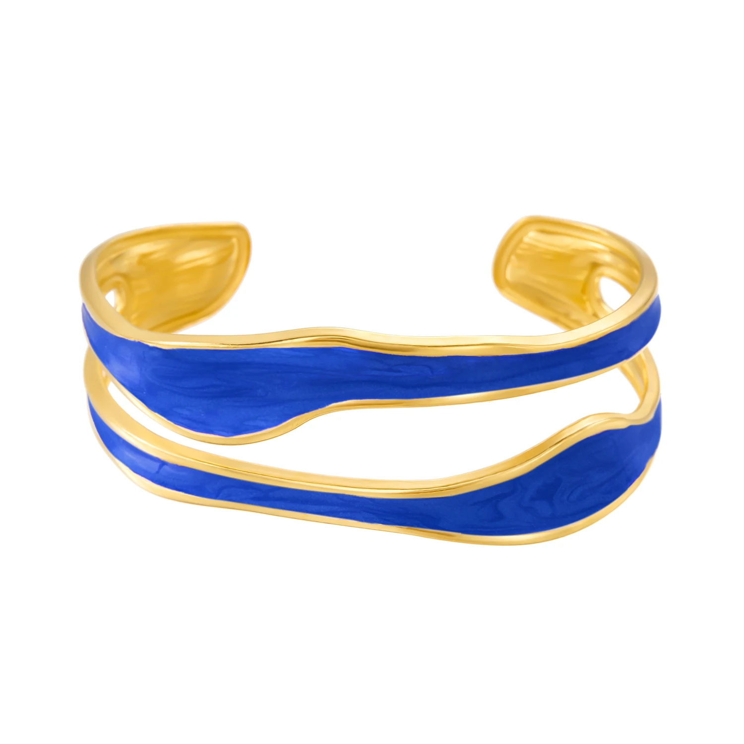 Offenes Vintage-Armband aus weißem Emaille-Edelstahl für Damen, einfaches Metall, unregelmäßige Form, geometrisches Armband, kein Verblassen von Schmuck – Detail 21