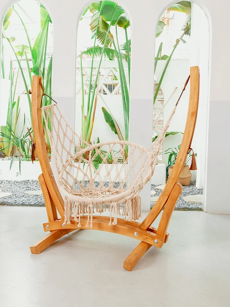 Indoor swing hanging chair Outdoor cradle Courtyard hanging basket Solid wood bracket Rocking chair Leisure single chair