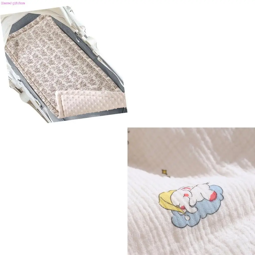 D0JC Double Sided Pushchair Cushion Strollers Liners Cushion with Printed Pattern