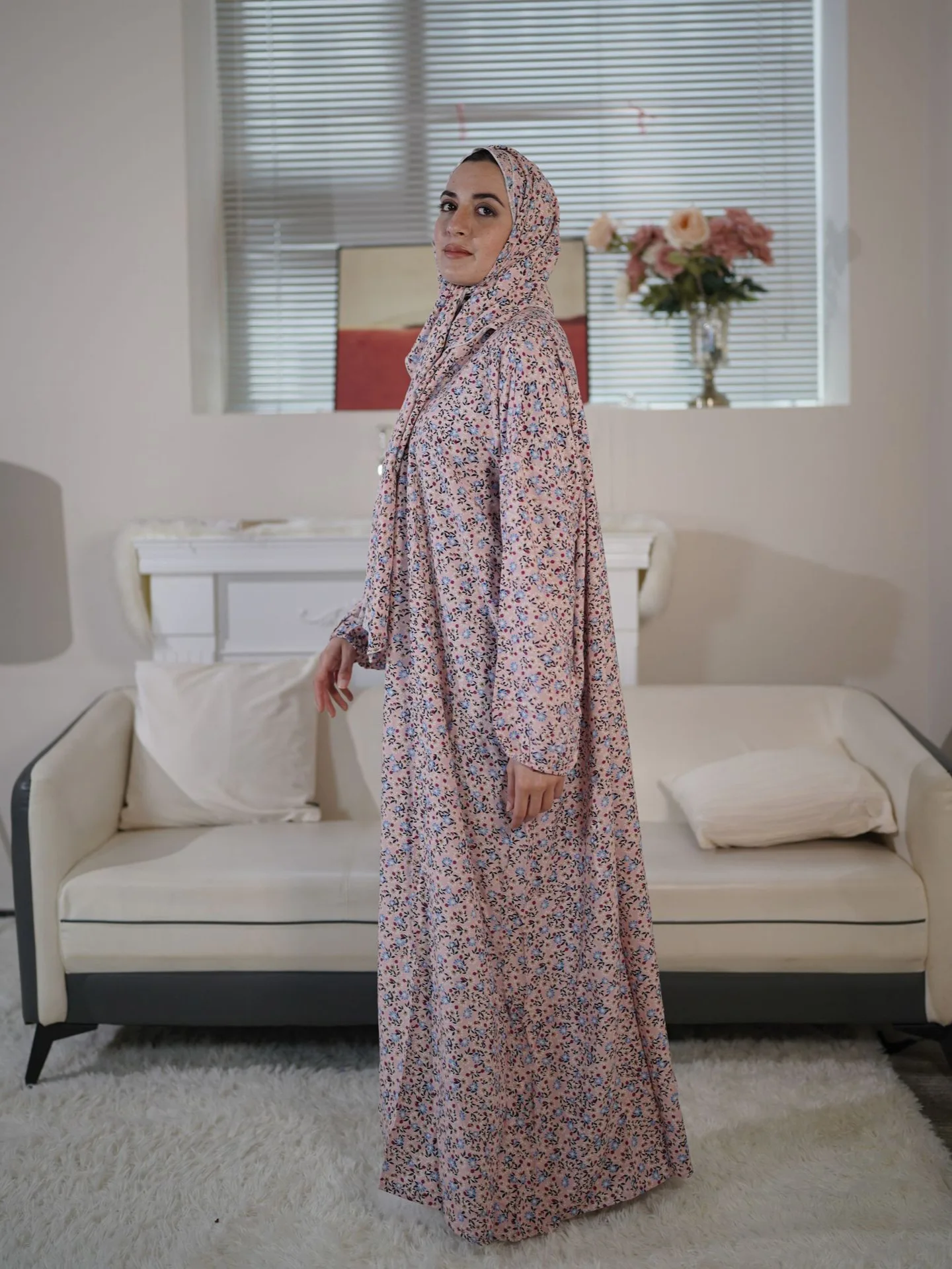 Ramadan Islamic Jumpsuit with Headscarf, Plus Size, Muslim Prayer Clothes, Khimar Kaftan Robe, Middle Eastern Clothing