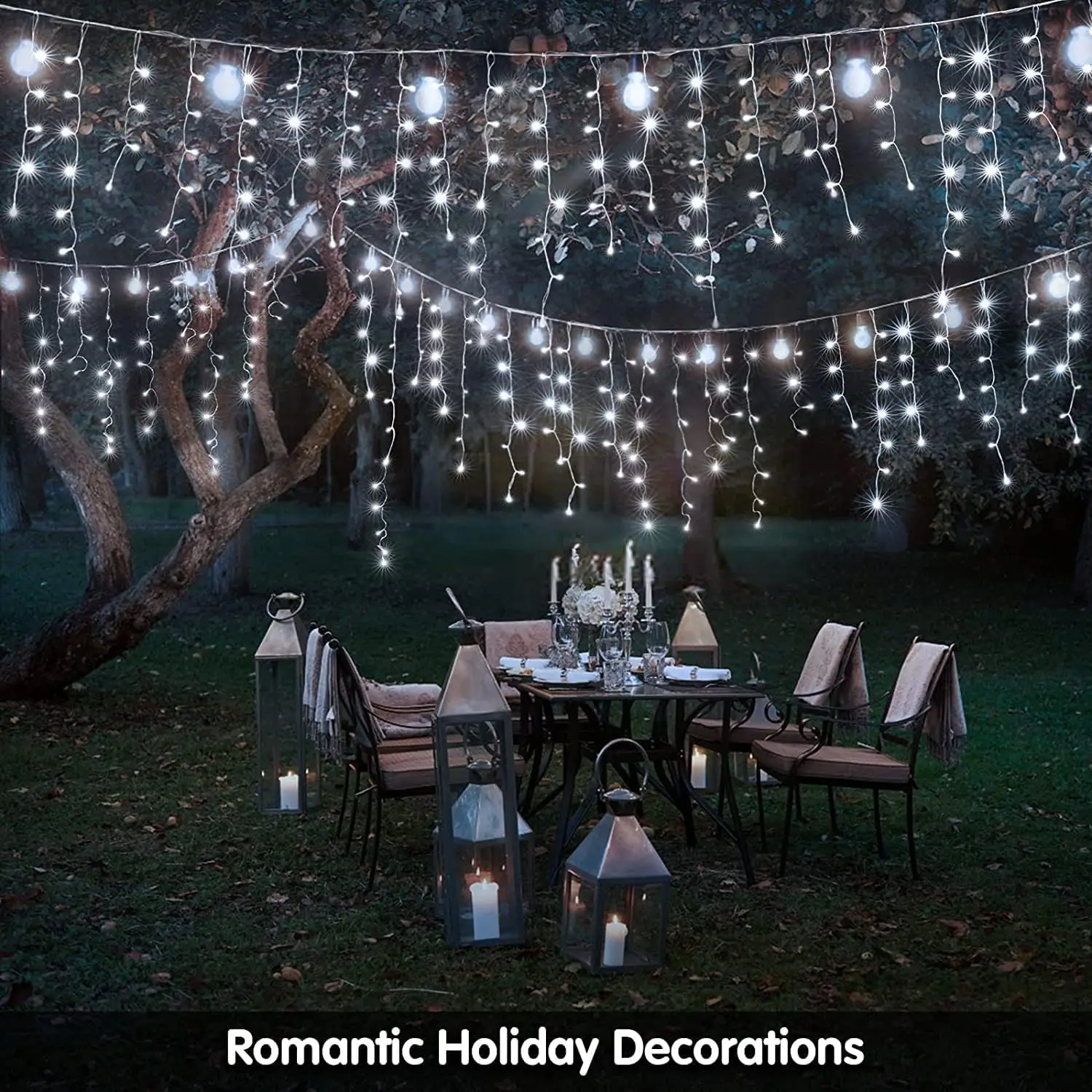 Solar Powered String Lights Waterproof 8 Lighting Modes Icicle Lights for Home Garden Outdoor Indoor Eave Christmas Party Decor