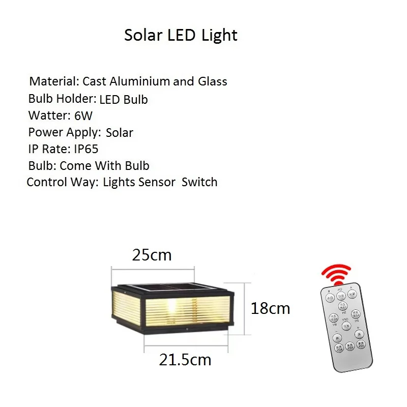 LED Solar Pillar Light Garden Gate Outdoor Yard Pillar Lamp Bar Black Post Light Home Glass Post Lighting Include Bulb