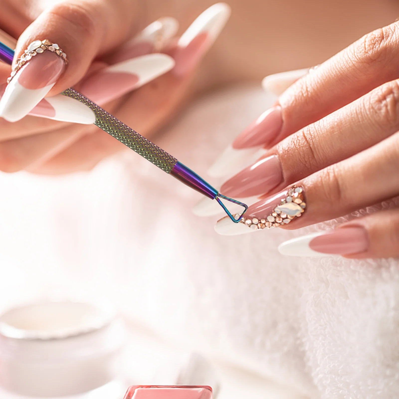 4 قطعة مسمار الفن إزالة أداة الفولاذ المقاوم للصدأ مثلث إهاب مقشرة للبشرة الميتة هلام البولندية تنظيف مانيكير صالون سبا المنزل #4