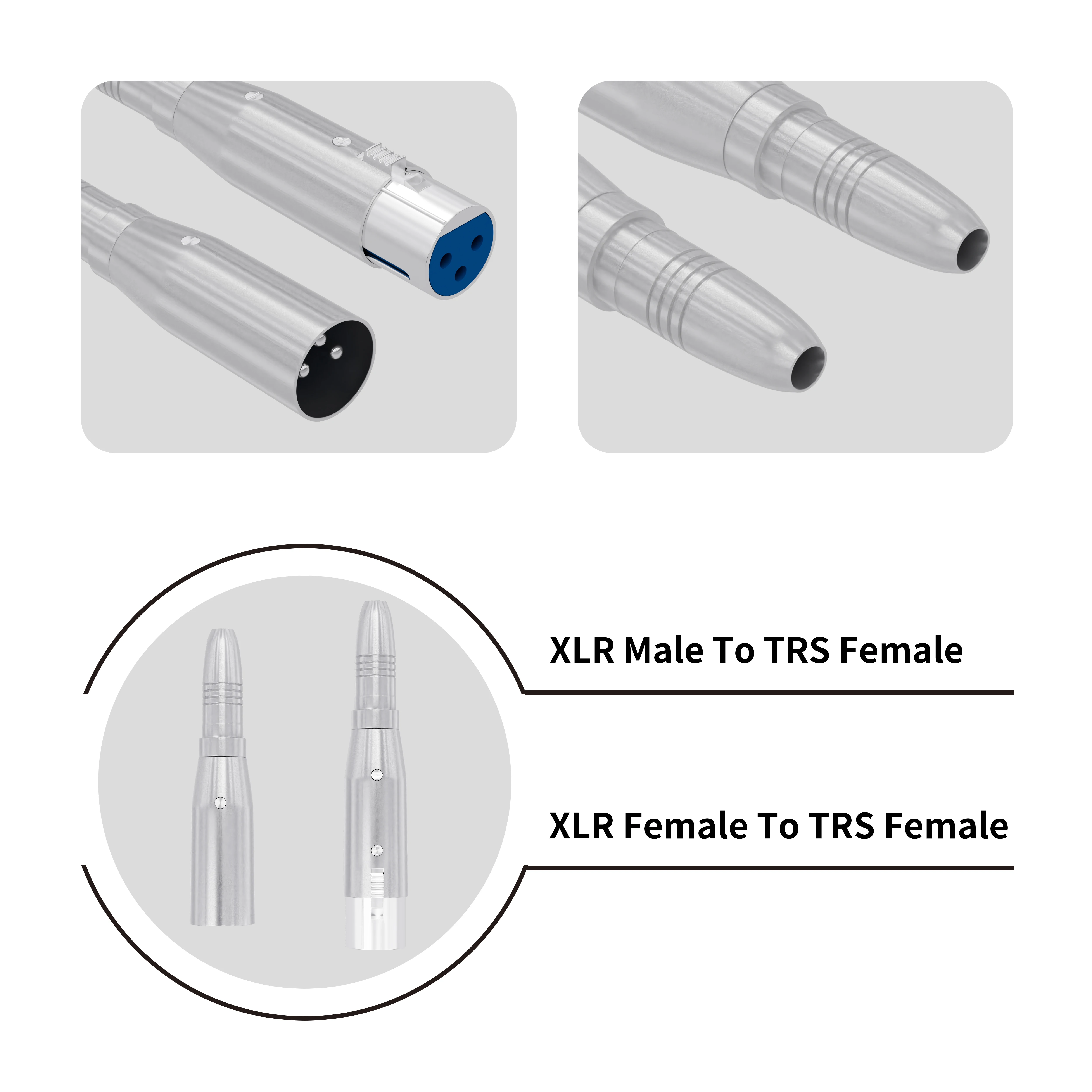 Microphone Adapter 1/4 inch 6.35mm Stereo Female Jack to 3-Pin XLR male/Female  Mic Amplifier Audio Cable Connector pair