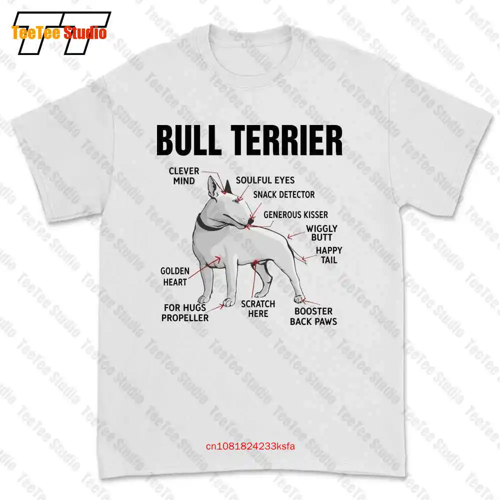 Koszulka zabawna dla miłośników zwierząt t-shirt z motywem psa rasy Bull Terrier wektor sztuka anatomia tatuaż