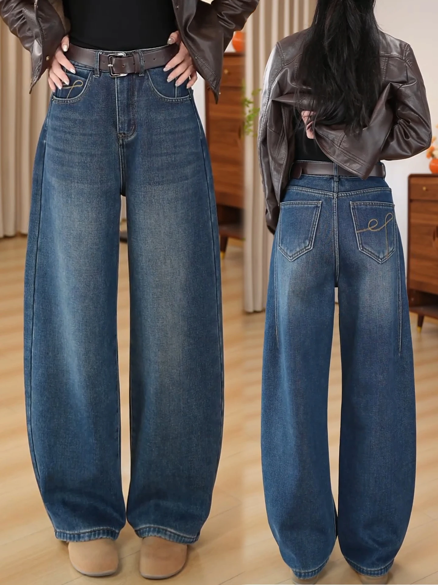 

High Waist Wide Leg Knife Jeans Women's Spring Autumn Winter New Popular Loose Slim Straight Leg Pants Casual Cotton Denim