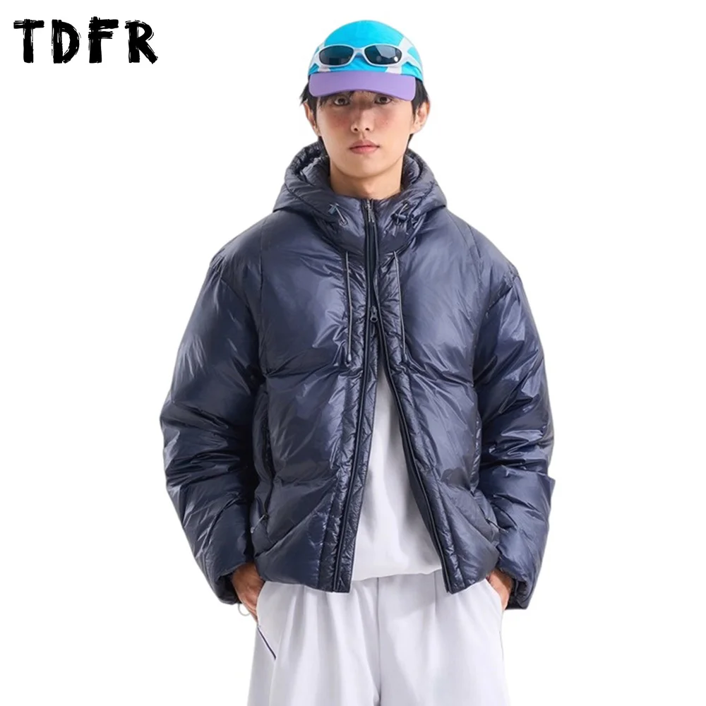 

Spliced Hooded Down Jacket Mens Winter Safari Style Thick Warm Long Sleeve Drawstring Hem Padded Jacket Man