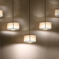 Chinese long pole round fabric pendant lights single Zen restaurant corridor bedroom modern living room hanging lamps fixtures