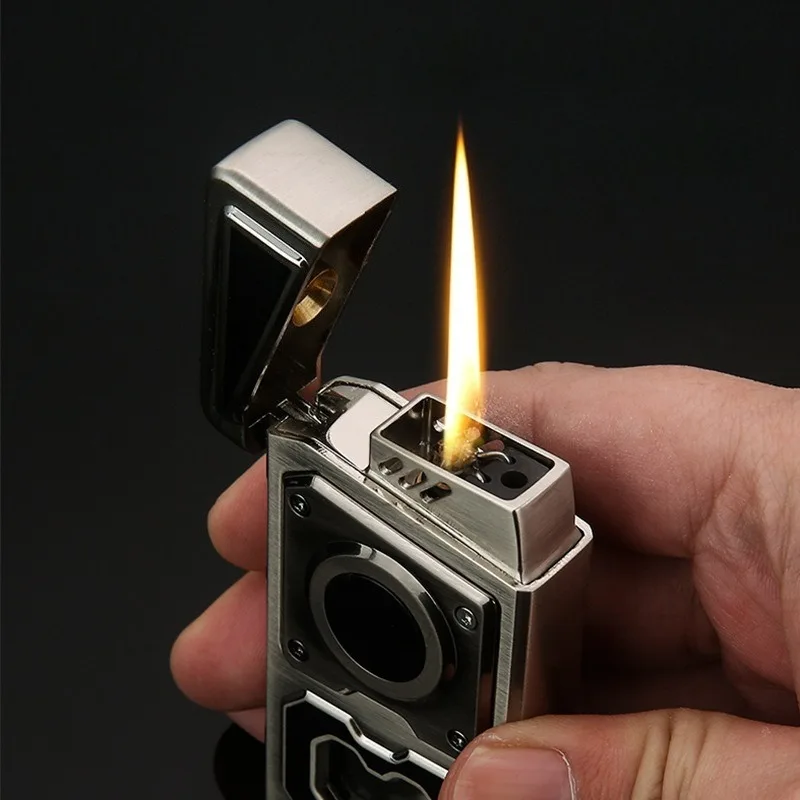 HONEST Induction Unlock Metal Voice Controlled Ignition Windproof Kerosine Lighter Visual Oil Tank Creative USB Electric Lighter
