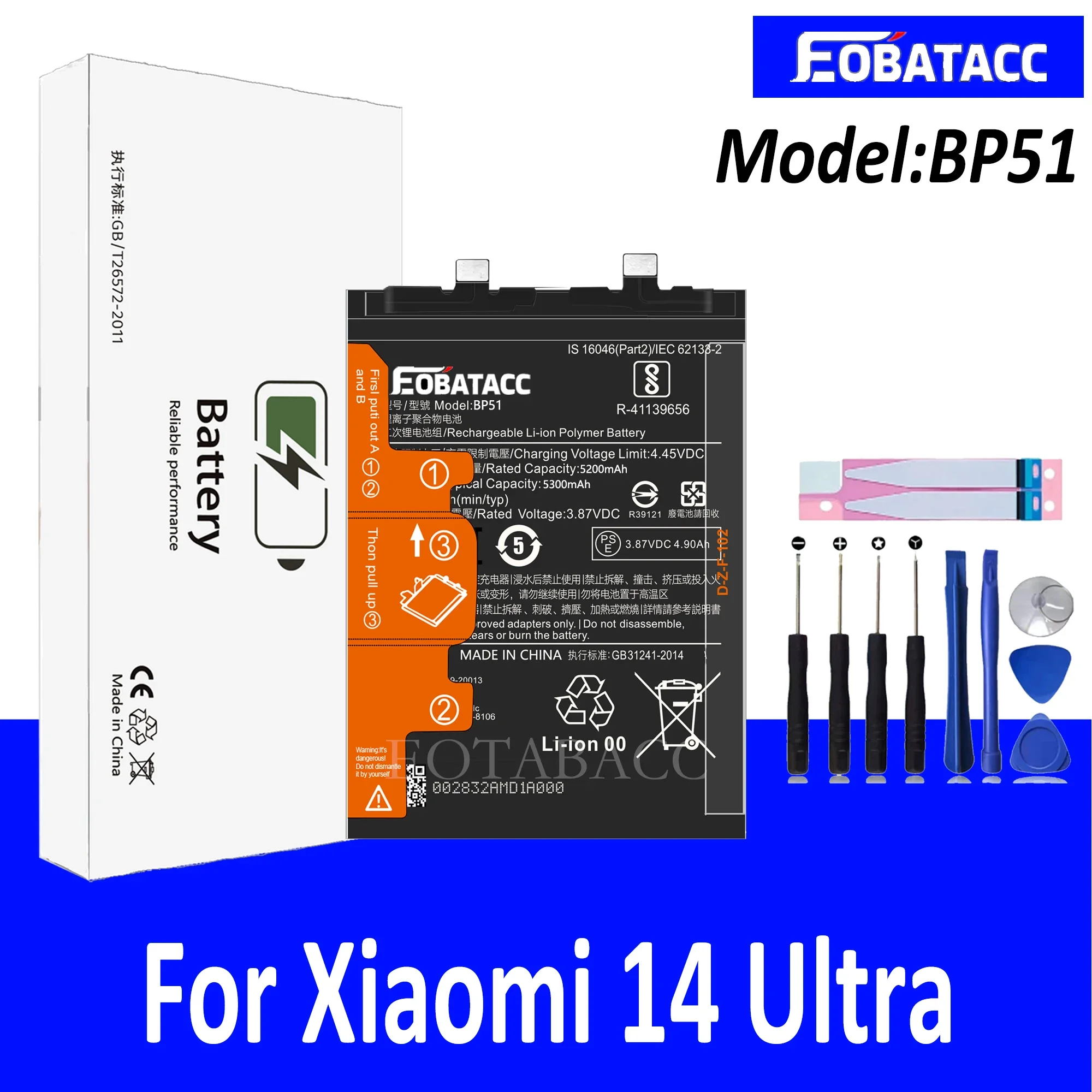 

EOTABACC 100% New Original Battery BP51 For Xiaomi 14 Ultra Phone Battery +Tools