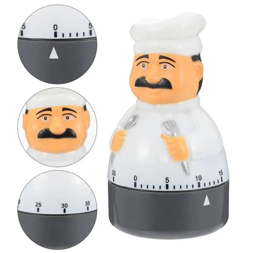 

Cartoon Kitchen Timer Digital Mechanical Reminder Chef Shaped Cooking Time Manager Clock Countdown Multipurpose