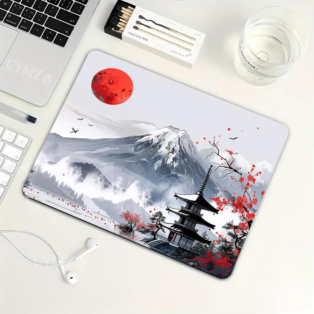 Cherry Blossom and Mount Fuji Scenic Design Small Mouse Pad Desk Mat Gaming pad Non-Slip Stitched Edge Computer office mousepads