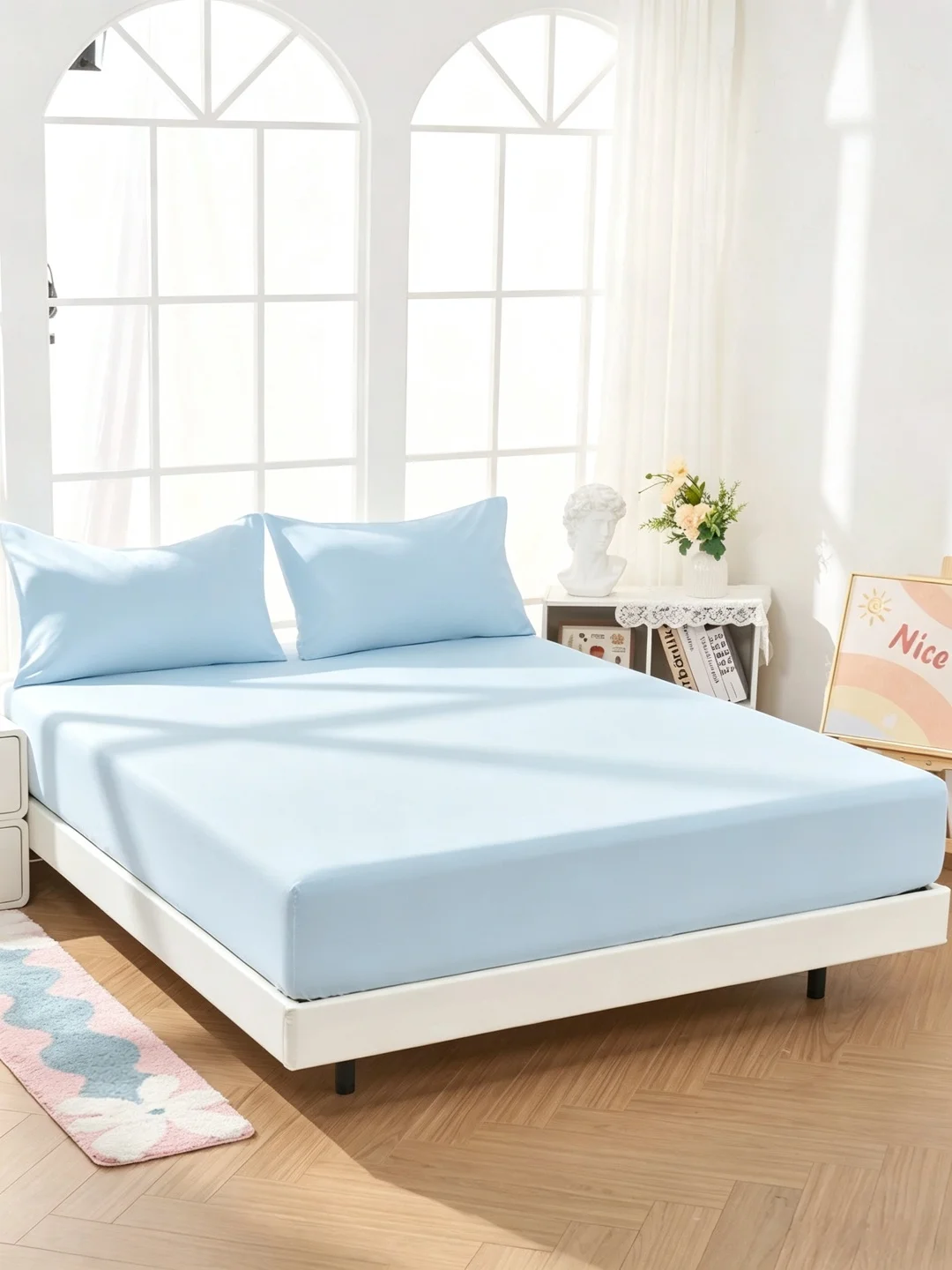 1 blue solid color bed sheet, simple style mattress cover, soft and breathable, suitable for double/full-size/oversized/standard