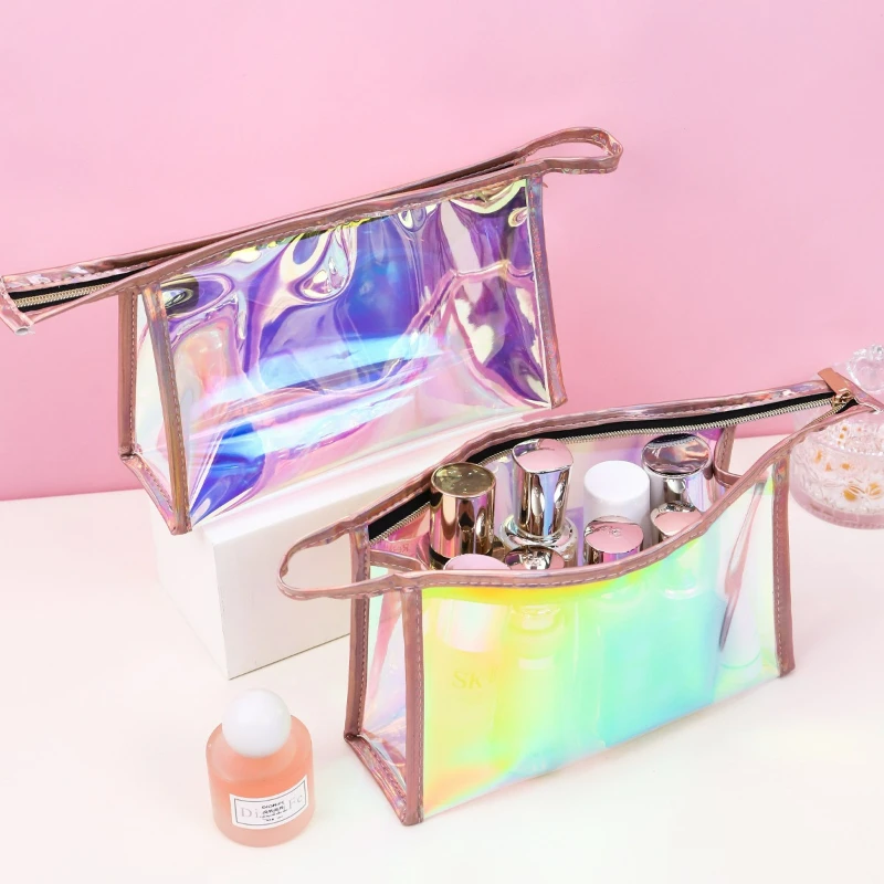 Fashion PVC Transparent Women Make Up Case Laser Beauty Organizer Pouch Mini Jelly Bag for Ladies Cosmetic Bag