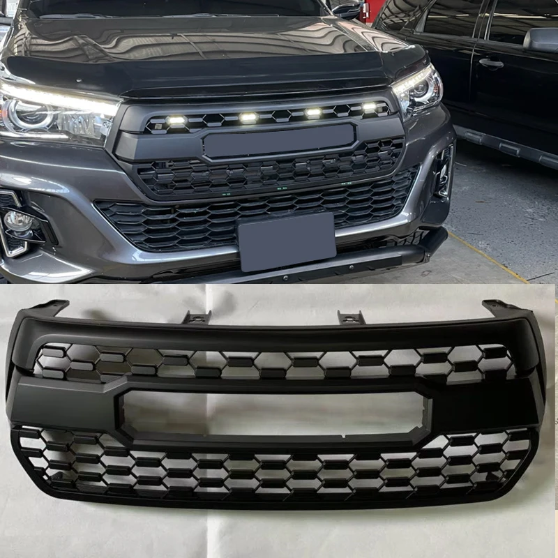 EXTERIOR AUTO ACCESSORIES MODIFIED GRILLS GRILLE FIT FOR HILUX ROCCO PICKUP CAR GRILL FRONT MASK BUMPER TRIMS COVER 2018 2019