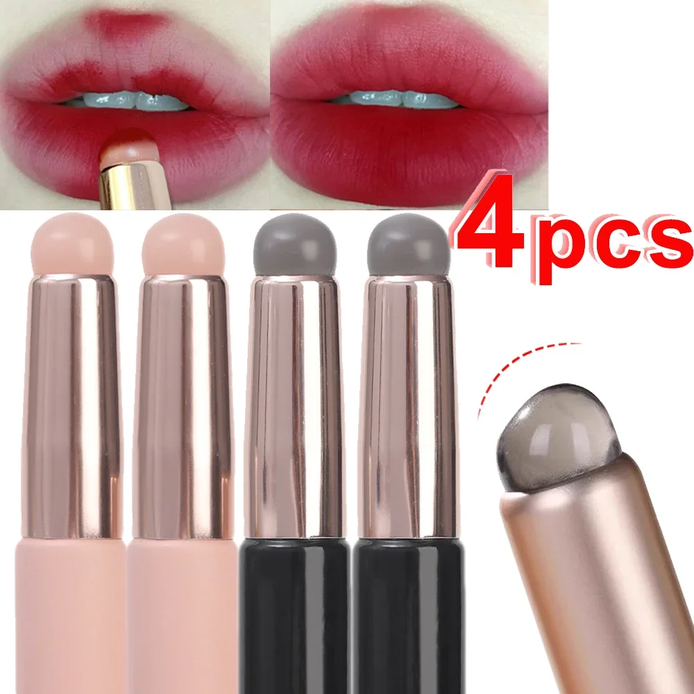 Escova de maquiagem labial de silicone com tampa, multifuncional, cabeça macia e redonda, pincéis corretivos, bálsamo labial, batom, atualização, 4 peças