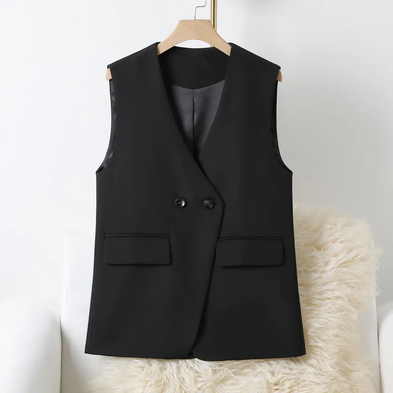 

Autumn Korean Style Women Suit Waistcoat Loose V-Neck Fashion Button Office Lady Simple Solid Color All-Match Casual Cozy Vest