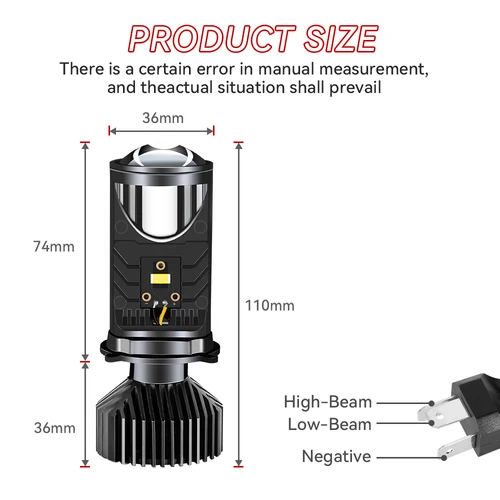 Imagen 2 del producto Mini lente de proyector Y6 H4, faros LED H4, ventilador Turbo para coche, lámpara de luz de coche con haz alto brillante, bombillas LED H4