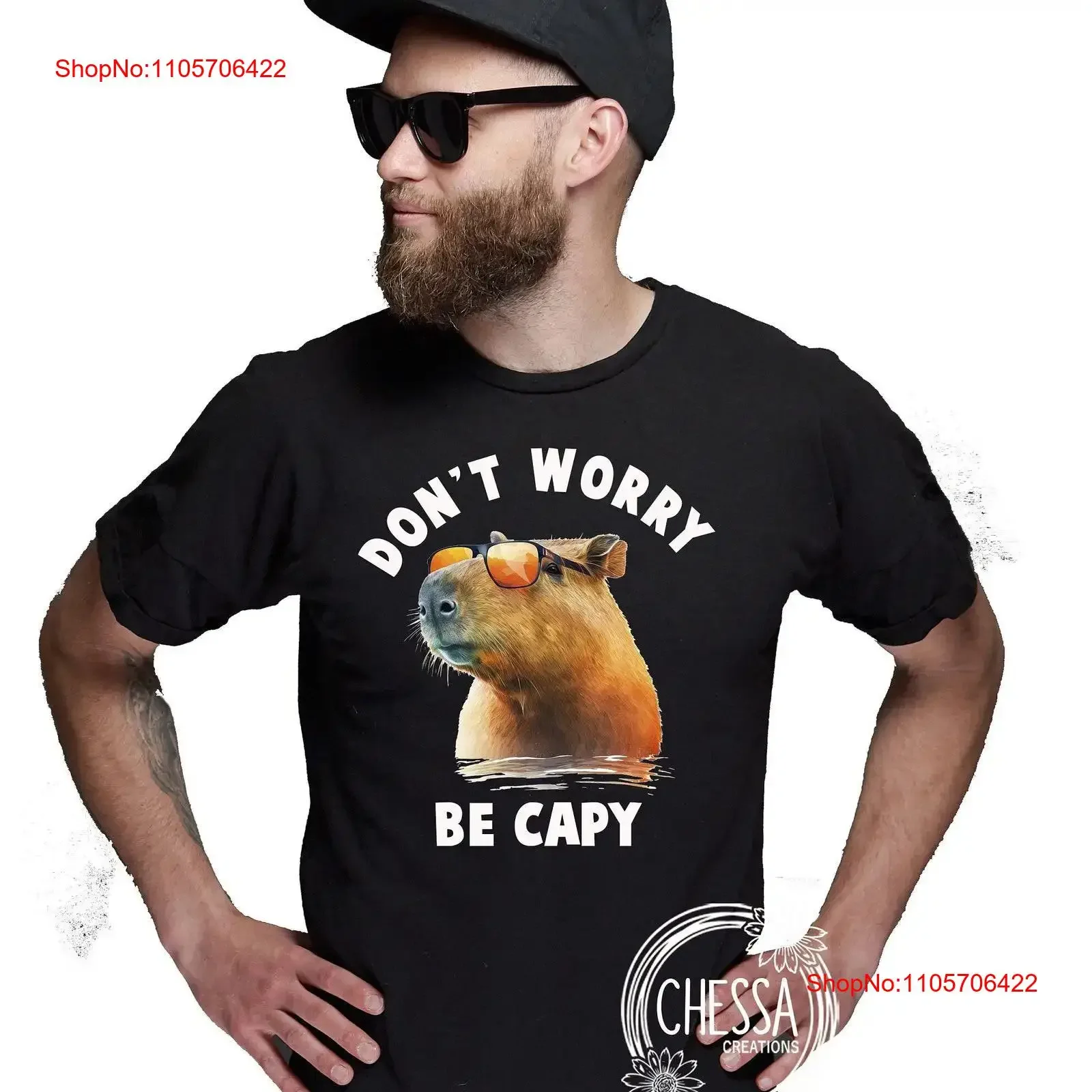 Capybara T Shirt Dad Fathers Day Mens Trendy Zoo Party Outfit for Him Don't Worry Be Capy Funny gifts vintage Washed Versatile