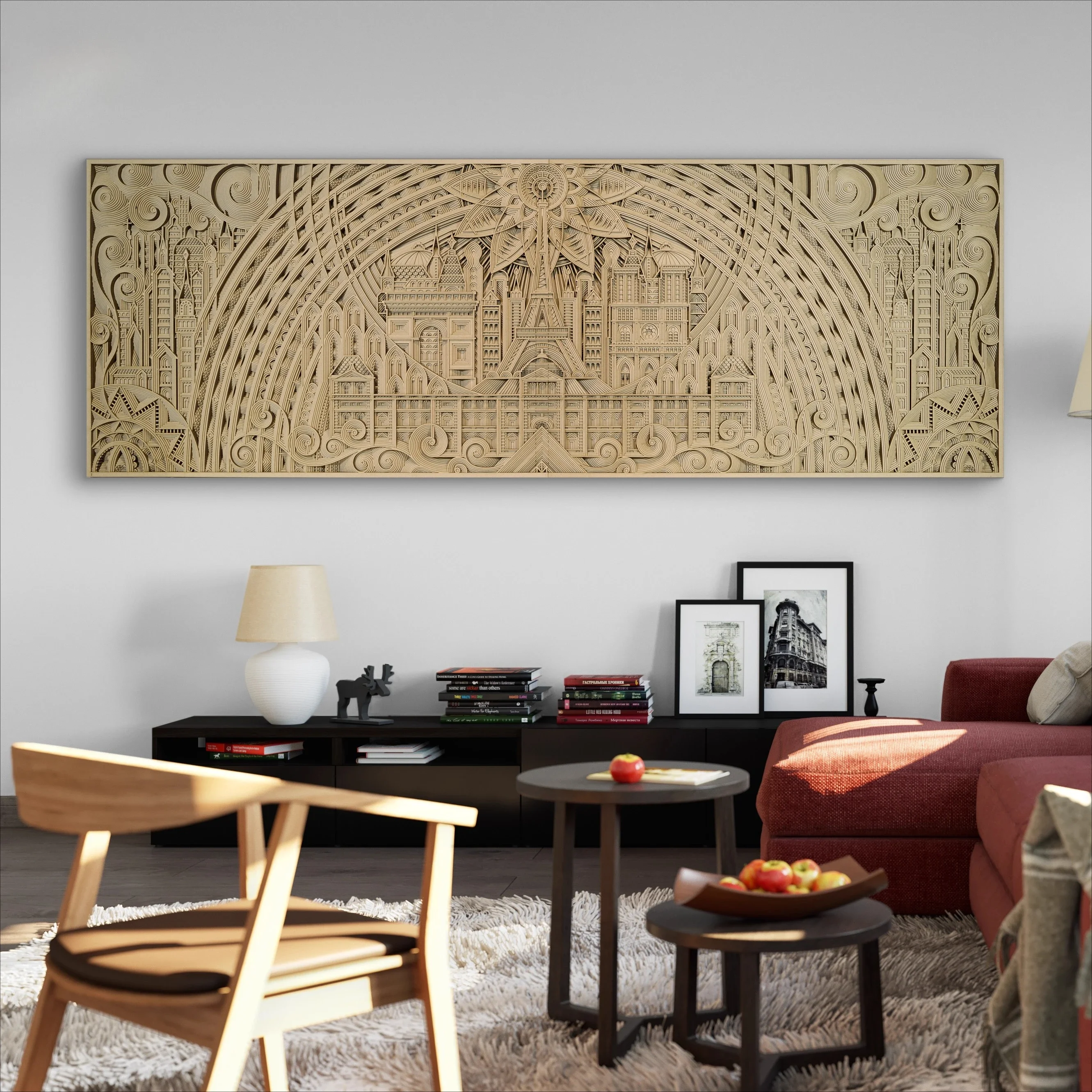 Wall decoration painting creative three-dimensional wall hanging light luxury wood carving print