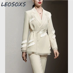 High Sense Apricot Fashion Sets Women's Trendy Design Office Lady Nine-Point Pants Outfits Temperament Suit Pants Two Piece Set