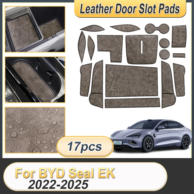 قاعدة أكواب جلدية لـ BYD Seal EK 2022 2023 2024 2025 Ybrid جلدية مضادة للانزلاق كأس حصيرة فتحة الباب وسادة ملحقات الديكور الداخلي