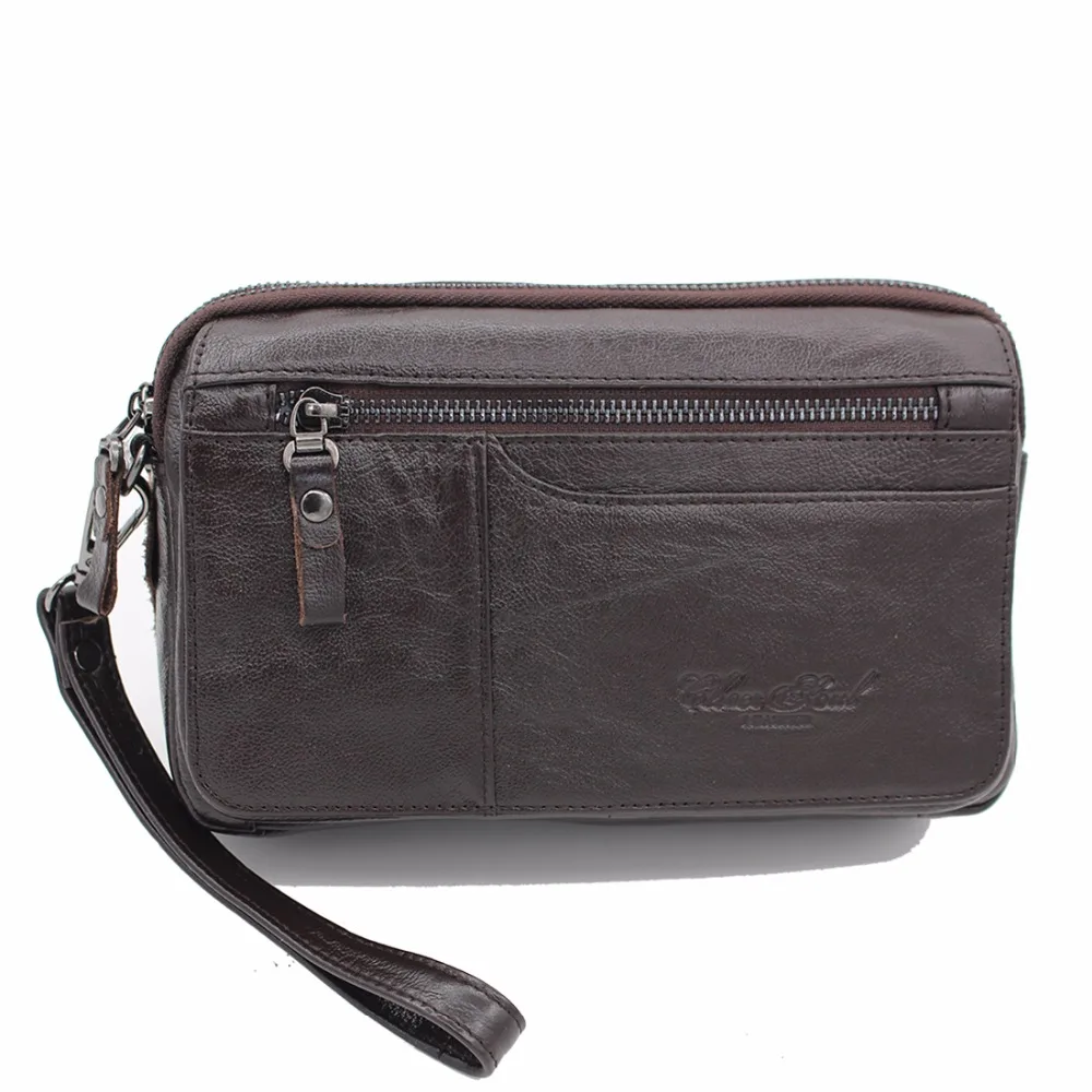 High Quality Men\'s Business Clutch Wallet Real Leather Wrist Money Bags First Layer Cowhide Purse Wallets Cigarette Card Holder