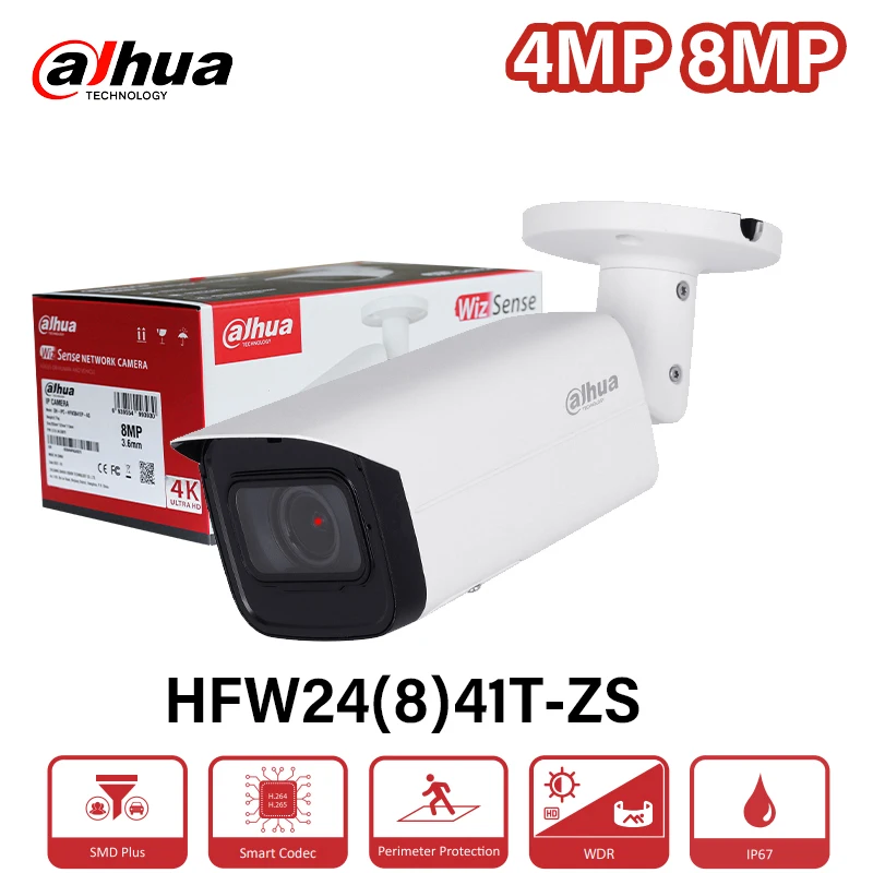 داهوا 4MP 8MP 2.7-3.5 مللي متر عدسة بمحركات فاري بؤري كاميرا IR 60m في الهواء الطلق شبكة IP كاميرا HFW2441T-ZS HFW2841T-ZS WizSense MIC