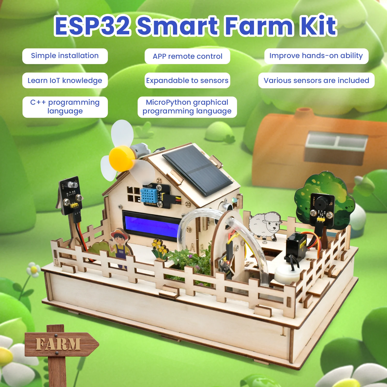 Keyestudio IOT ESP32 Smart Farm Starter Kit for Arduino ESP32 Kit Scratch 3.0 Graphical Programming Automatic Wifi APP Support