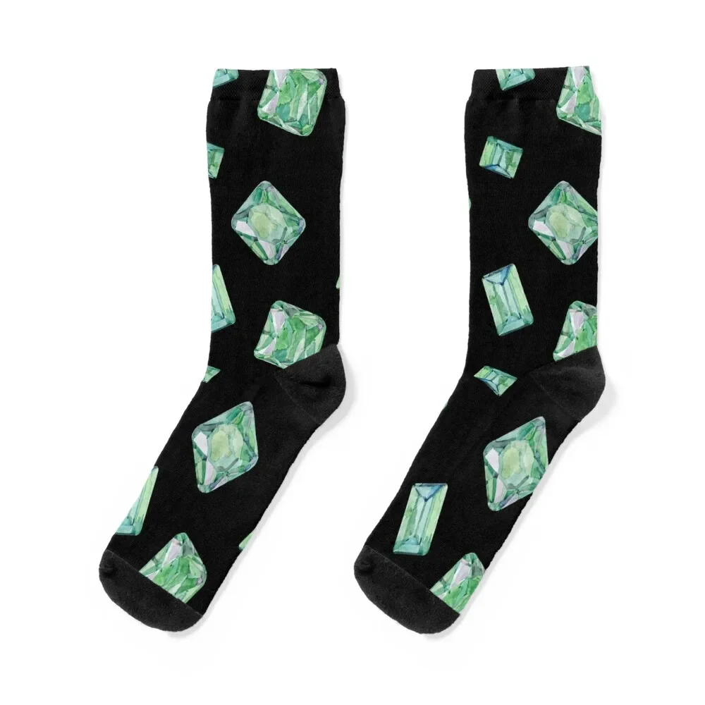 

Watercolor Emerald Green Gems Socks sports and leisure Run christmass gift Girl'S Socks Men's