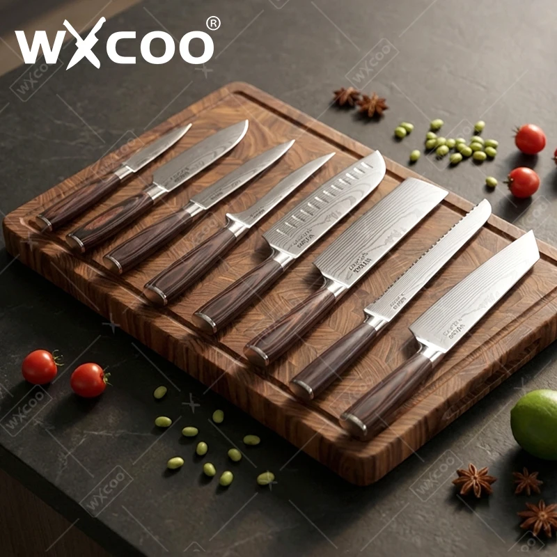 WXCOO Japanese 7cr17 Steel Kitchen Knife Set Utility Knife Meat Slicer Fruit Vegetable Bread Knife Boning Knife Ergonomic Handle