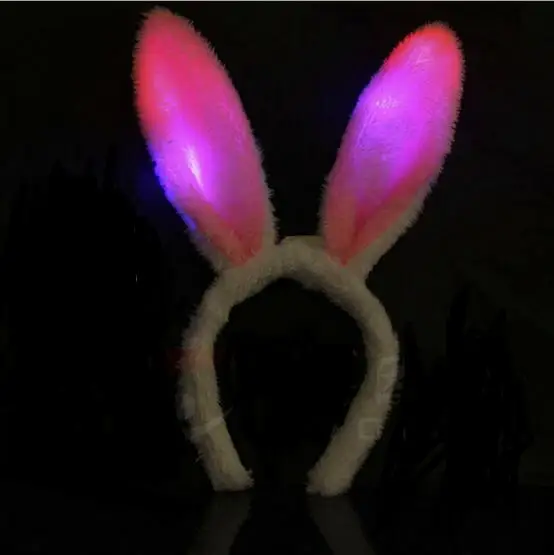 300pcs Free DHL LED Light Luminous Rabbit Ears Flashing Bunny Ears Headdress Head Hair Band Hoop Toy Kid Birthday Party YH315