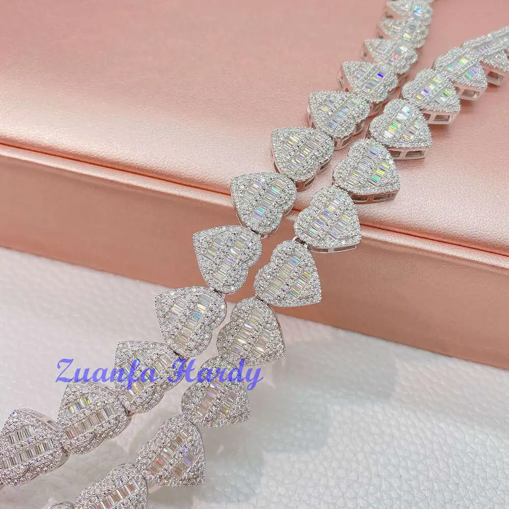Luxury Wholesale Heart Jewelry Pass Diamond Tester 925 Sterling Silver Vvs Iced Out Cuban Link Anklet Bangle Moissanite Bracelet