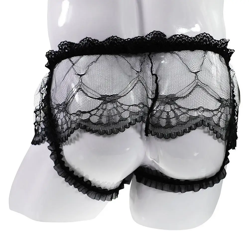 High Waist Sissy Gay Thong G-string Sexy Men Underwear Panties With Transparent Lace Skirt