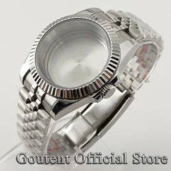 Goutent 36mm 39mm Silver Sapphire Glass Sliding Lock Bracelet Watch Case Fit NH34 NH35 NH36 ETA2824 PT5000 Movement Watch Dial