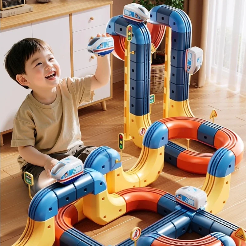 لغز المسار الكهرومغناطيسي بنة مجموعة لعبة مكافحة الجاذبية مركبة السكك الحديدية مترو الانفاق سيارة مونتيسوري الأطفال هدية الكريسماس #1