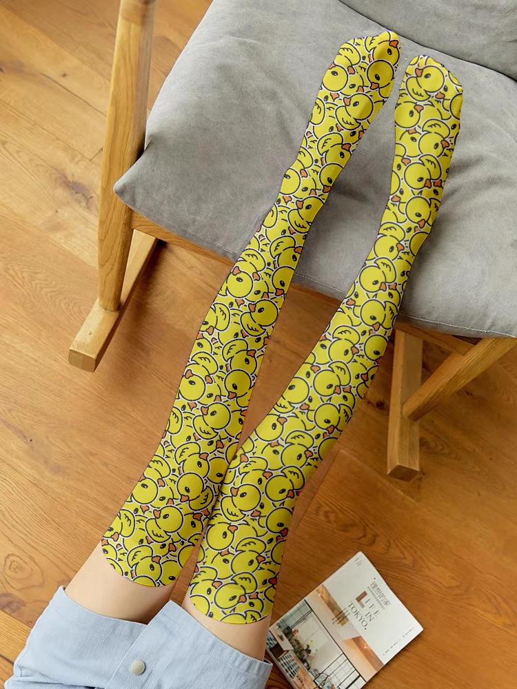 Medias por encima de la rodilla de pato amarillo pequeño, Cosplay, muslo bidimensional, Sexy, Lolita, medias largas de seda para mujer