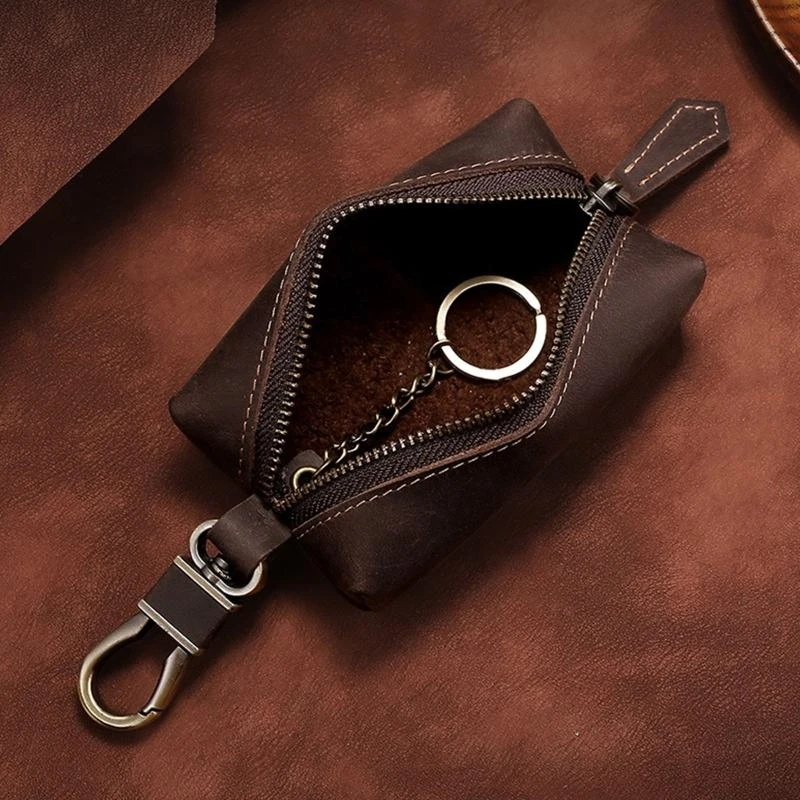 

G5AE Men Fashion Headset Coin Purse Leather Change Wallet with Keyring Zipper Pocket