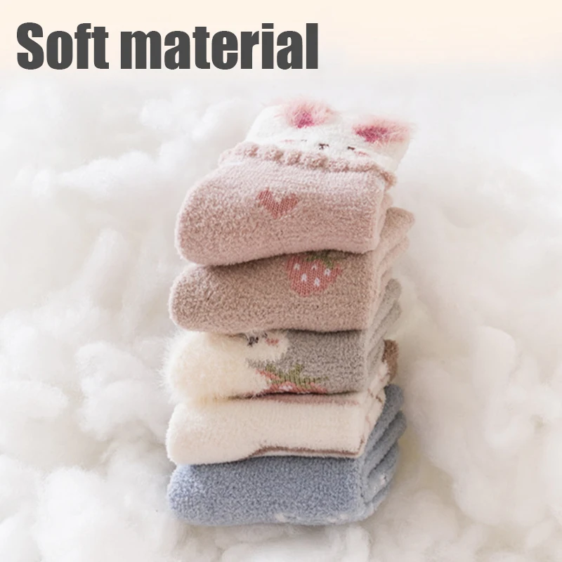 Winter Thick Baby Socks Cute Cartoon Newborn Socks Coral Fleece Soft Warm Mid-calf Infant Toddler Socks for Boys Girls