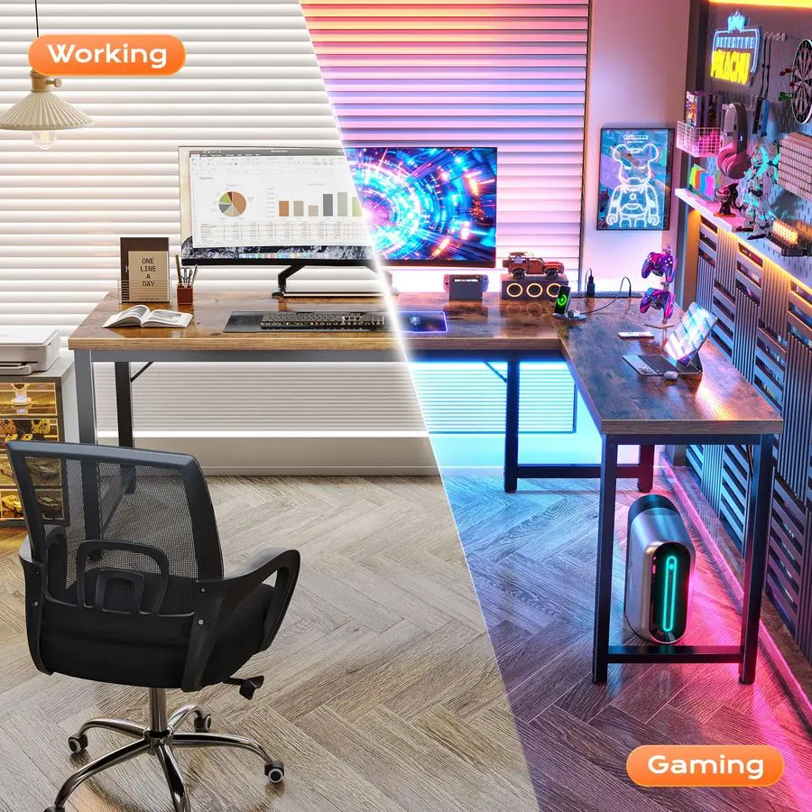 63 Inch L Shaped Desk with Power Outlets and USBC Port, 0.95 Inch Thicker Desktop, Reversible Computer Desk, Larger Office Corne