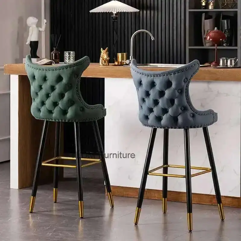 

Flannel Light Luxury Bar Chairs for Kitchen Modern Minimalist Backrest Bar Stool Creative Designer Household High Stool