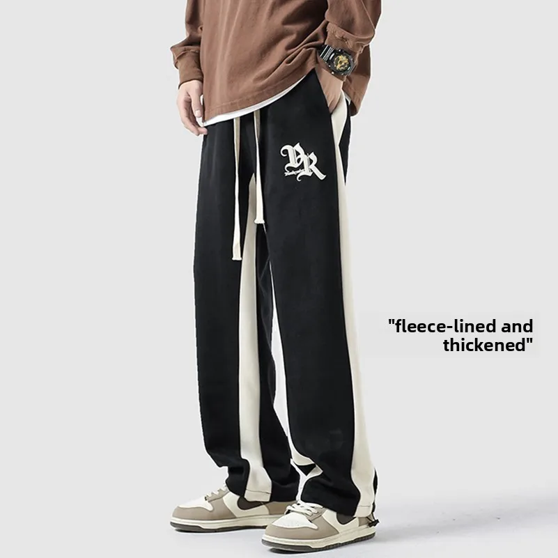 

Men's Winter Fce Lined Thiened Sports Casual Straight Leg Warm Sweatpants Large Size Long Trousers Anti-Wrinkle Youthful