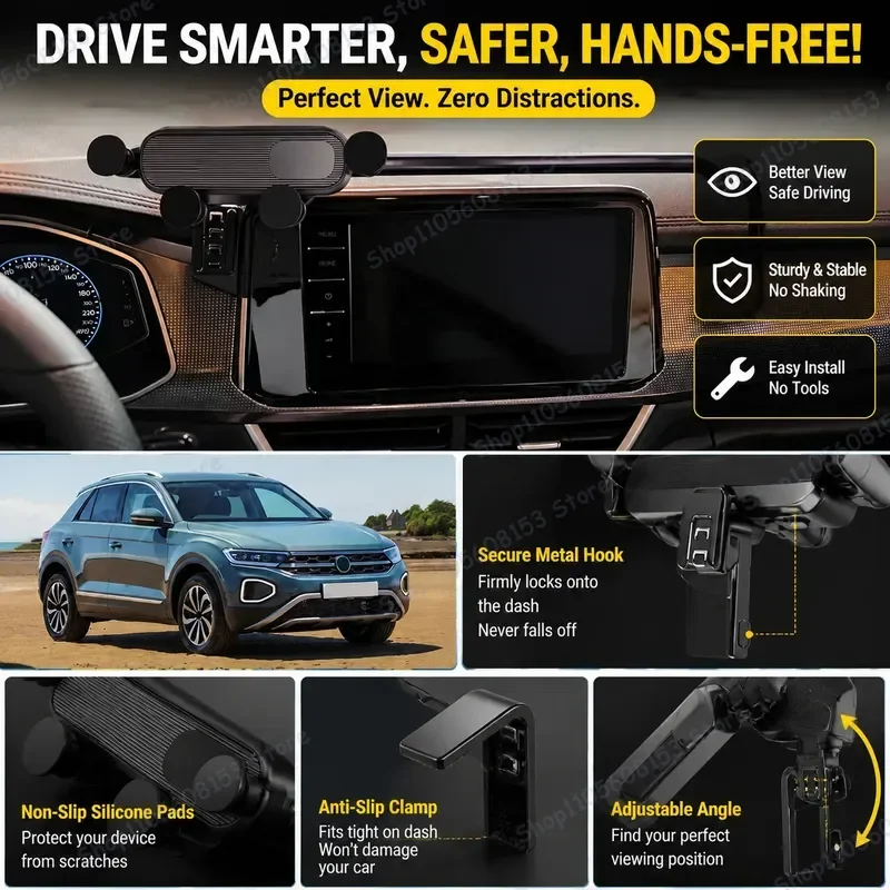For VW T-ROC 2023 2024 2025 Car Phone Mount for GPS Navigation Stand Adjustable Auto Holder Dashboard Vent Clip Wireless