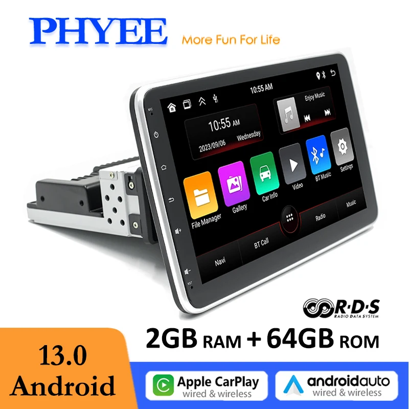

Автомобильный радиоприемник 1 Din, беспроводной Carplay, Android-автомат, Bluetooth, USB FM RDS, GPS-навигация, 10,1-дюймовый сенсорный экран Andorid Multimedia