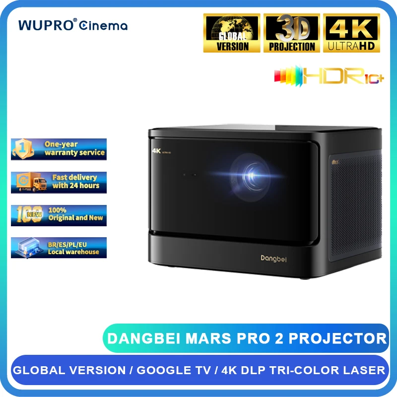 

Проектор Dangbei Mars Pro 2, родной 4K HDR10+ DLP, лазерный кинотеатр, 2450 ISO люмен, Google TV, Android для дома, глобальная версия, кинотеатр