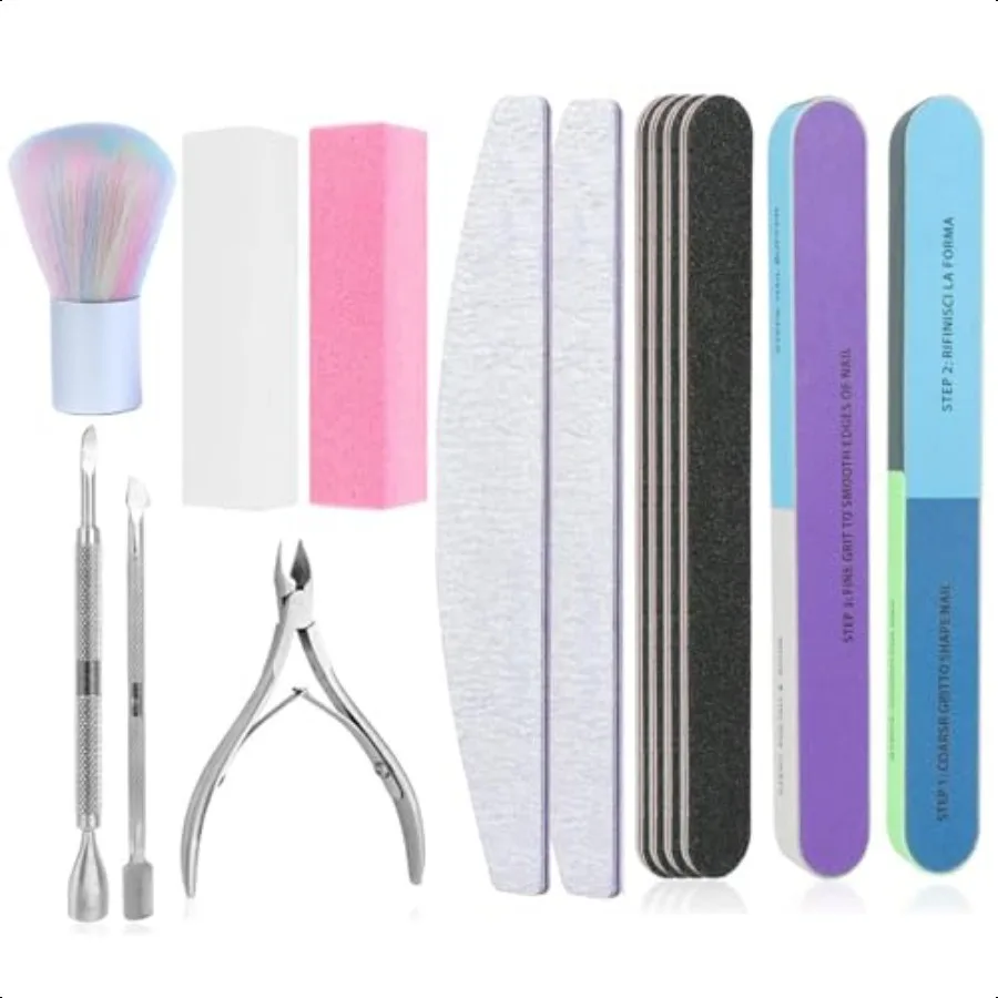

Nail Care Tool Kit 14 Pcs Nail File Set Buffer Block Sponge Polished Cuticle Nipper and Pusher for Dead Skin Nail Brush Nail To