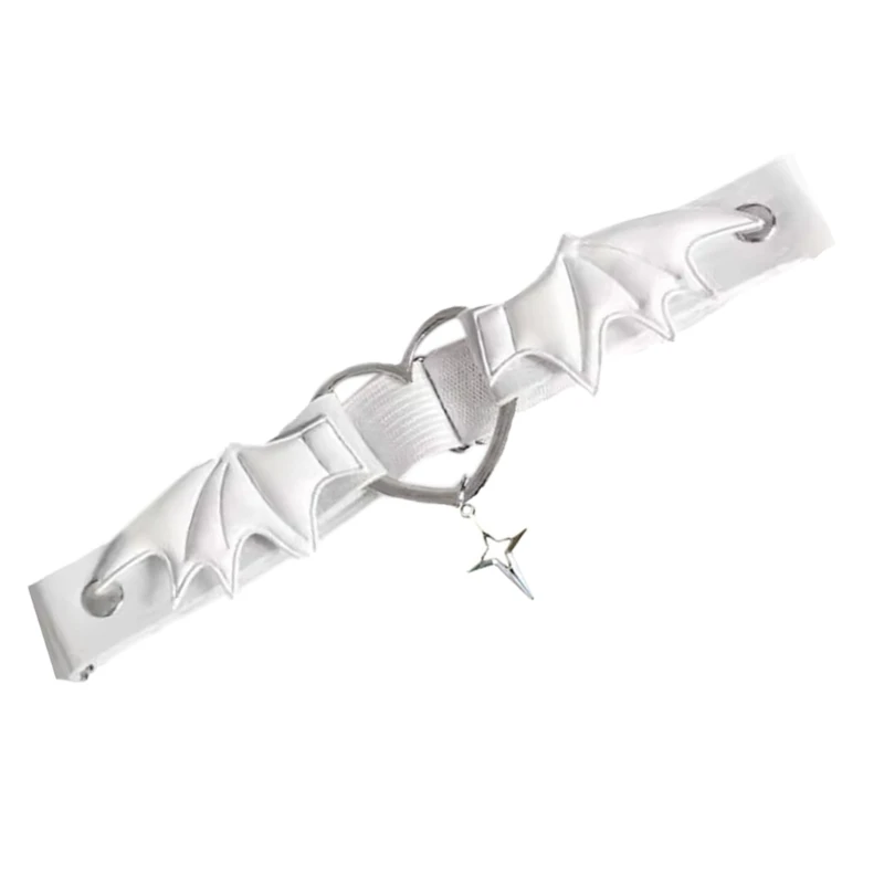 Cosplay Dark Harajuku Leg Garter with Heart Wing Star for Performances Versatile Heart Wing Thigh Garter for Cosplay