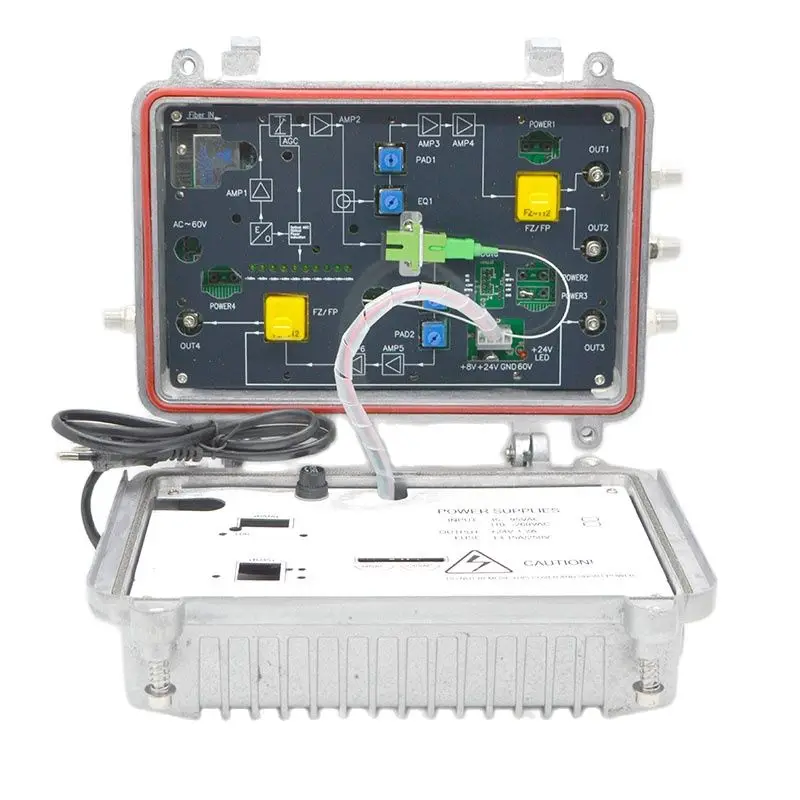

CATV Field Optical Receiver 1100nm~1600nm Four Output With AGC For Use With ONU or EOC Cast Aluminum Housing