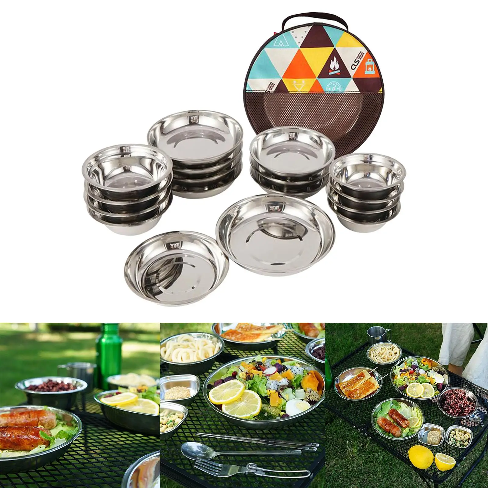 

17x Outdoor Camping Hiking Picnic BBQ Stainless Steel Plate Dish Bowl Tableware