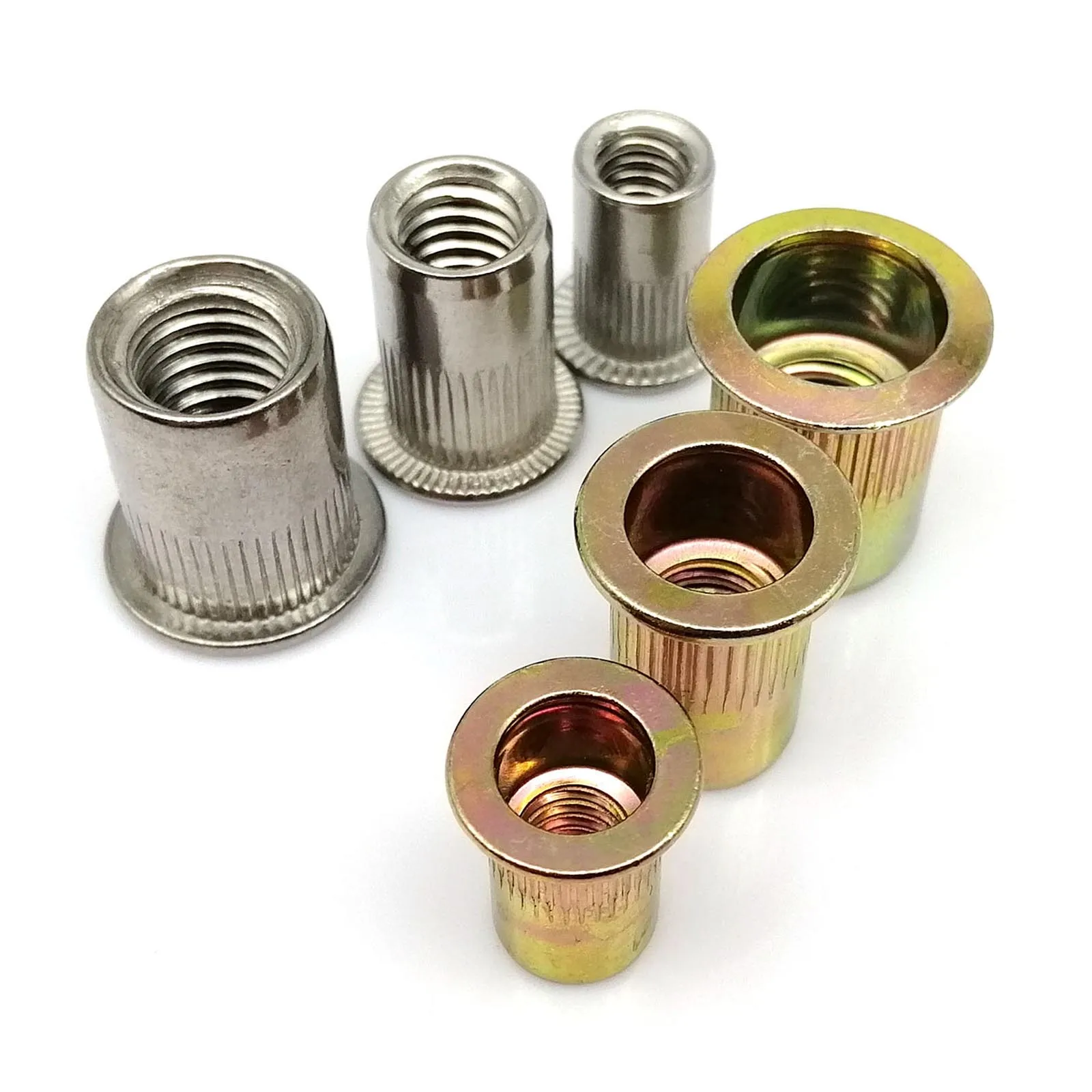 HZYUEGOU UNC 6 # -32 8 # -32 10 # -24 1/4-20 5/16-18 3/8-16 1/2-13 Kohlenstoff-Edelstahl-Flachkopf-Nietmutter-Einsatz-Nietmutter – Detail 2
